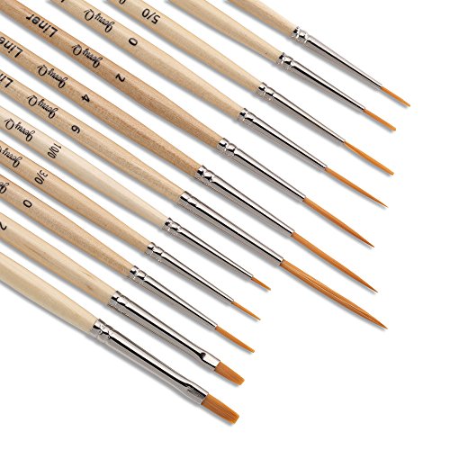 Product Cover Jerry Q Art 12 Pcs Detail Paint Brushes, Golden Synthetic Hair, High Performance for Oil, Acrylic and Watercolor JQ-503