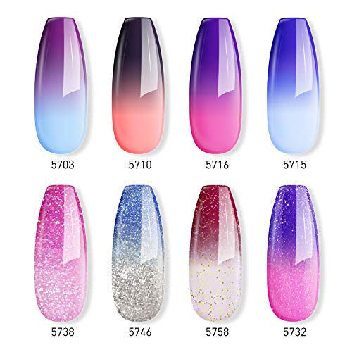 Product Cover Sexy Mix Gel Nail Polish Set, UV Gel Color Changing Nail Polish Temperature Change Color 8 Colors Tiny Bottles with Nice Box 0.24 OZ