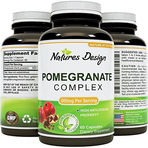 Product Cover Natural & Pure Pomegranate Supplement For Women & Men - Powerful Antioxidant Pills + Immune System Booster - Best Energy Booster Supplements + Blood Pressure Control - Pure Capsules By Natures Design
