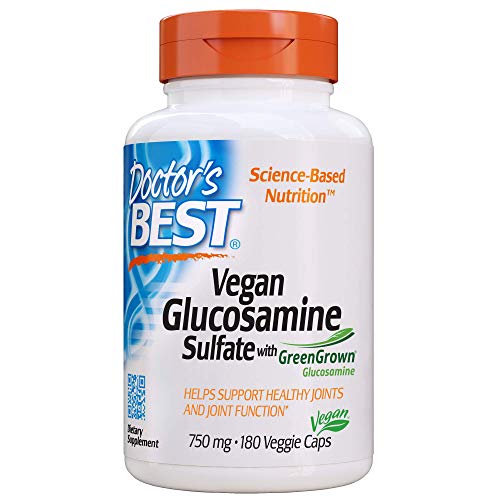 Product Cover Doctor's Best Vegan Glucosamine SulFate, Joint Support, Non-GMO, Vegan, Gluten Free, Soy Free, 750 mg 180 Veggie Caps