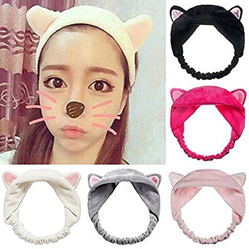 Product Cover Adecco LLC 5pcs/pack Cute Cat Ear Hair Band For Women Wash Face Makeup Running Sport