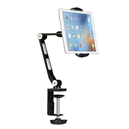 Product Cover Suptek Aluminum Tablet Desk Mount Stand 360° Flexible Cell Phone Holder for iPad, iPhone, Samsung, Asus and More 4.7-11 inch Devices, Good for Bed, Kitchen, Office (YF208B)