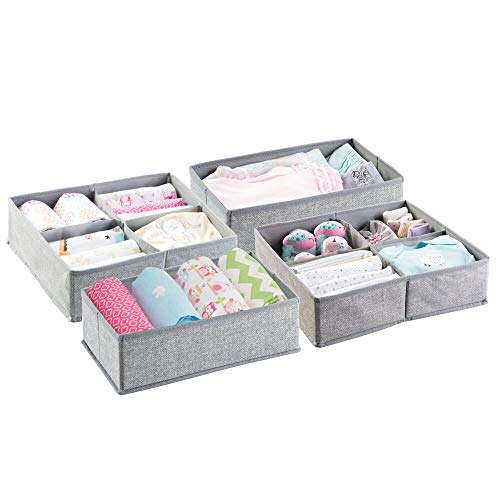 Product Cover mDesign Soft Fabric Dresser Drawer and Closet Storage Organizer Set for Child/Kids Room, Nursery, Playroom - 4 Pieces, 10 Compartments, Set of 2 - Textured Print - Gray