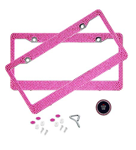 Product Cover BLVD-LPF OBEY YOUR LUXURY Hot Pink Crystal Rhinestone License Plate ABS Chrome Frame with Crystal Screw Caps - Set of 2 Frames