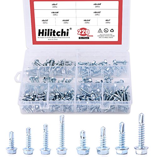 Product Cover Hilitchi 220-Pieces Zinc Plated Hex Washer Head Self Drilling Sheet Metal Tek Screws Assortment Kit