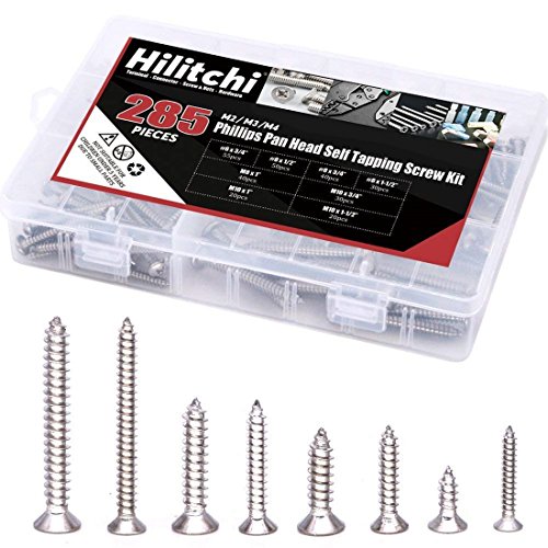 Product Cover Hilitchi 285-Piece Stainless Steel Phillips Flat Head Self Tapping Screw Assortment Kit (Flat Head)