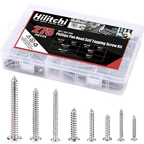 Product Cover Hilitchi 275-Piece Stainless Steel Phillips Round Pan Head Self Tapping Screw Assortment Kit (Round Pan Head)