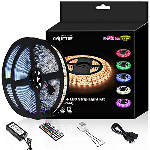 Product Cover DAYBETTER Led Strip Light Waterproof 600leds 32.8ft 10m Waterproof Flexible Color Changing RGB SMD 5050 600leds LED Strip Light Kit with 44 Keys IR Remote Controller and 12V Power Supply