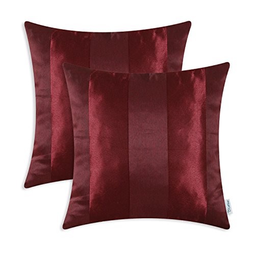 Product Cover CaliTime Pack of 2 Cushion Covers Throw Pillow Cases Shells for Couch Sofa Home Decoration Modern Shining & Dull Contrast Striped 18 X 18 Inches Burgundy