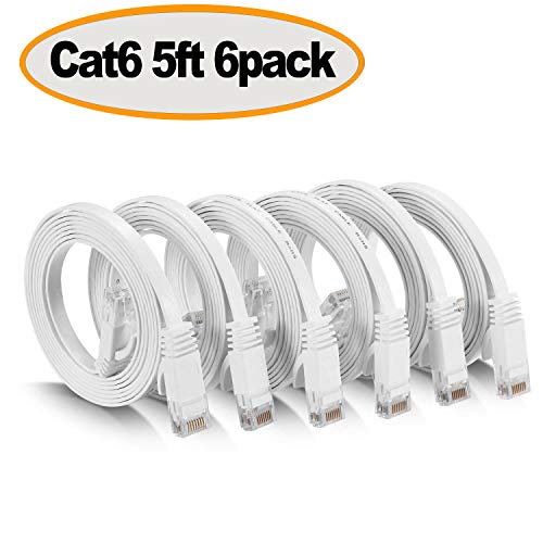 Product Cover Cat 6 Ethernet Cable 5 ft White - Flat Internet Network Cable- jadaol Cat 6 Computer Patch Cable with Snagless RJ45 Connectors - 5 Feet White (6 Pack)