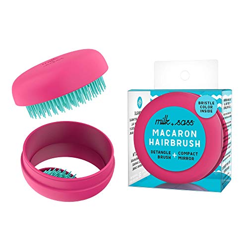 Product Cover milk + sass Detangling Hairbrush with Compact Mirror, Raspberry Blue Mint