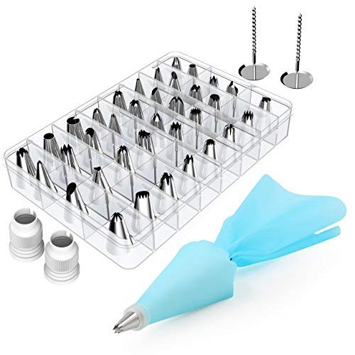 Product Cover Kootek 42-Piece Cake Decorating Supplies Kit Tips Stainless Steel Icing Tip Set Tools with 2 Silicone Pastry Bags 2 Reusable Plastic Couplers 2 Flower Nails for Cakes Cupcakes Cookies Pastry