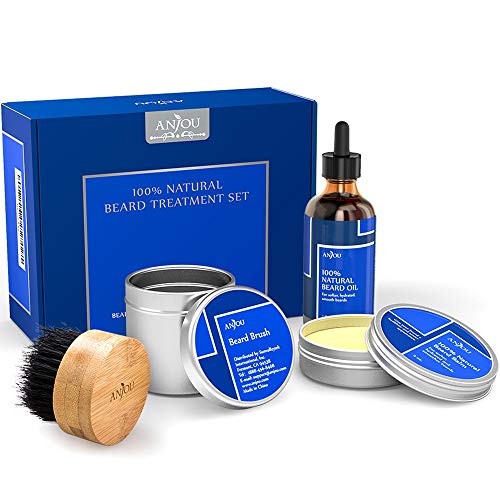 Product Cover Beard Grooming Kit for Father's Day Gift, 1x Beard Oil, 1x Beard Balm and 1x Boar Bristle Beard Brush, 100% Pure, Natural for Men(Hair Repair and Growth - Vitamin E) from Anjou