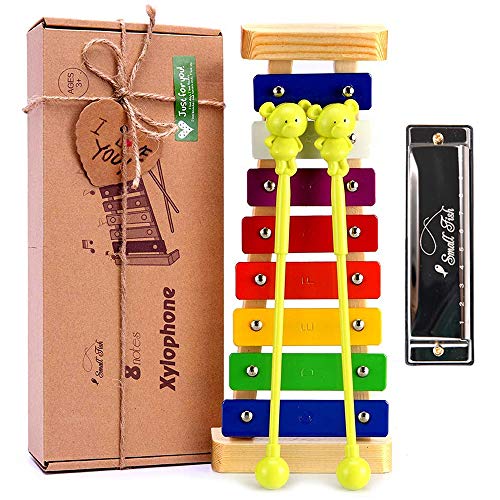 Product Cover Xylophone for Kids: Best Holiday/Birthday DIY Gift Idea for your Mini Musicians, Musical Toy with Child Safe Mallets, Perfectly Tuned Instrument for Toddlers, Musical Cards and Harmonica Included