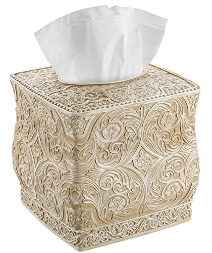 Product Cover Creative Scents Square Tissue Box Cover - Decorative Bathroom Tissue Holder is Finished in Beautiful Victoria Collection for Cute Elegant Bathroom Decor (Beige)