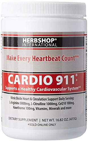Product Cover Cardio 911® Heart Health - Nitric Oxide Supplement - (16.82 Ounce Powder with Scoop) - Tart Cherry Flavor L-Arginine 5000 mg and L-Citrulline 1000 mg Combo
