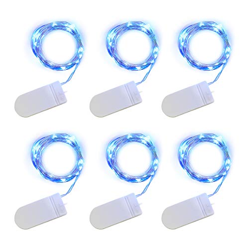 Product Cover YIHONG 6 PCS Fairy Lights LED String Lights Battery Operated 7.2ft 20 LEDs Firefly Lights Starry String Lights for Costume, Wedding, Bedroom, Halloween, Easter, Christmas Decoration (Blue)