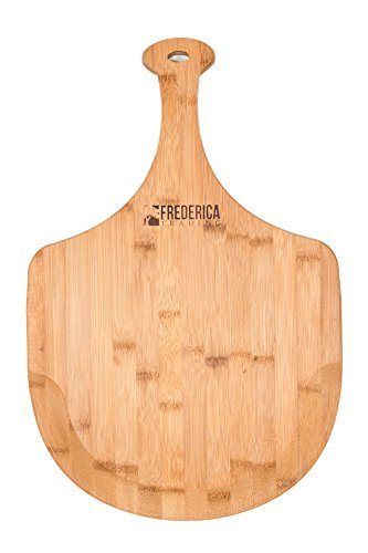 Product Cover Frederica Trading Premium Bamboo Large Wooden Pizza Peel Paddle and Cutting Board with Handle (for Baking Pizza, Bread, Cutting Fruit, Vegetables, Cheese) - LG Size