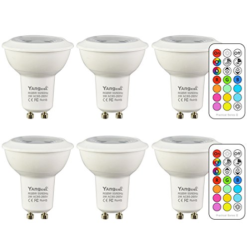 Product Cover Yangcsl GU10 LED Bulbs, Color Changing Spot Light Bulb with Remote, RGB + Warm White, 45° Beam Angle and Memory, 3W Mood Ambiance Lighting (6 Pack)