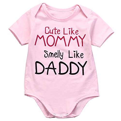 Product Cover Baby Girls Short Sleeve Cute Like Mommy Smelly Like Daddy Bodysuit