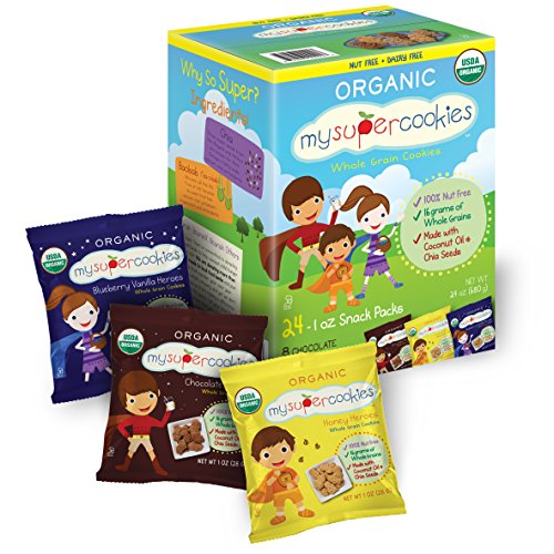 Product Cover MySuperCookies Organic Whole Grain, Healthy Snacks for Kids - 24 Snack Packs, Peanut & Tree Nut Free, Kosher