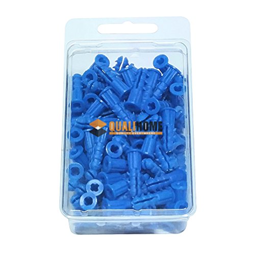 Product Cover Premium Quality Blue Ribbed Plastic Wall Anchors for Drywall 100 Pack (#10-12 x 1