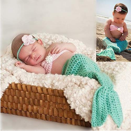 Product Cover M&G House Newborn Photography | Baby Props Outfit | Photo Costume | Girls Handmade Crochet Mermaid Set (Headband Bra Tail)