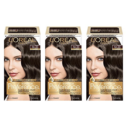 Product Cover L'Oréal Paris Superior Preference Fade-Defying + Shine Permanent Hair Color, 5A Ash Brown, 3 COUNT Hair Dye