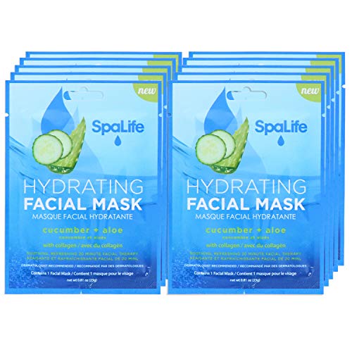Product Cover SpaLife Hydrating, Purifying, Anti-Aging, Detoxifying and Soothing Korean Facial Masks - 10 Masks - (Cucumber + Aloe)