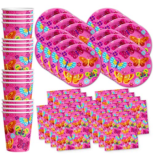 Product Cover Whimsical Pink Butterfly Birthday Party Supplies Set Plates Napkins Cups Tableware Kit for 16