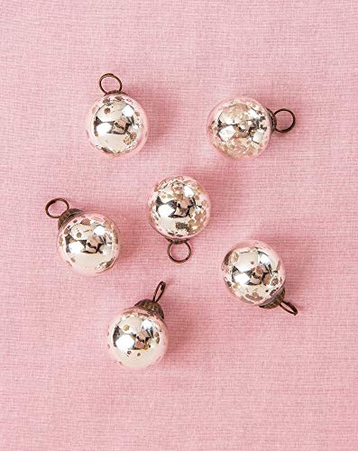 Product Cover Luna Bazaar Mini Mercury Glass Ball Oranment (1-Inch, Ava Design, Silver, Set of 6) - Vintage-Style Decoration - for Home, Wedding and Holiday Décor