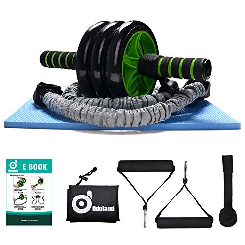 Product Cover Odoland 3-In-1 AB Wheel Roller Kit AB Roller Pro with Resistant Band,Knee Pad,Anti-Slip Handles,Storage Bag and Training Program - Perfect Abdominal Core Carver Fitness Workout for Abs