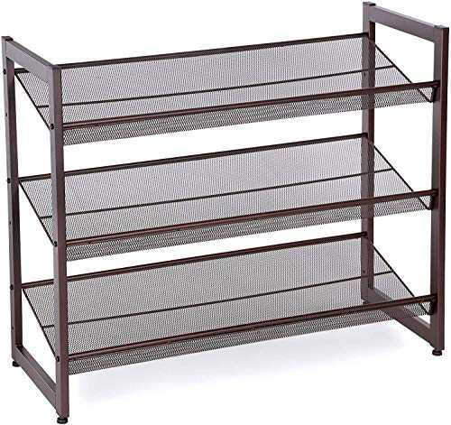 Product Cover SONGMICS 3-Tier Stackable Metal Rack Flat & Slant Adjustable Shoe Organizer Shelf for Closet Bedroom Entryway 29.1 x 12.2 x 24.7 Inches Bronze ULMR03A