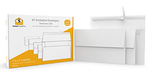 Product Cover White Invitation 5 x 7 Envelopes 110 pack - For 5x7 Cards - A7 - (5 x 7 inches) - Perfect for Weddings, Graduation, Any Cards - 120 GSM - 32lb/80lb Text - Peel, Press & Self Seal - Square Flap