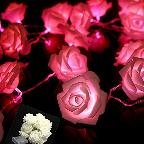 Product Cover VIPMOON LED Rose Flower String Lights,2M 20LED Battery Operated String Romantic Flower Rose Fairy Light Lamp Outdoor for Valentine's Day,Wedding,Room,Garden,Christmass,Patio,Festival Party Decor -Pink