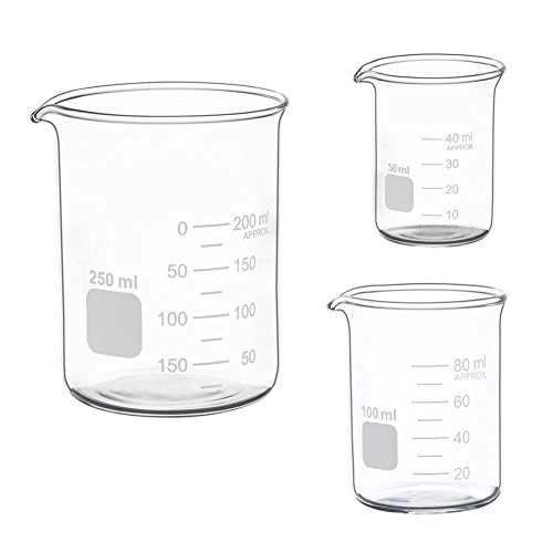 Product Cover Ronyes Lifescience Glass Measuring Low Form Beaker Set 50ml 100ml 250ml Glass Graduated Beaker Set