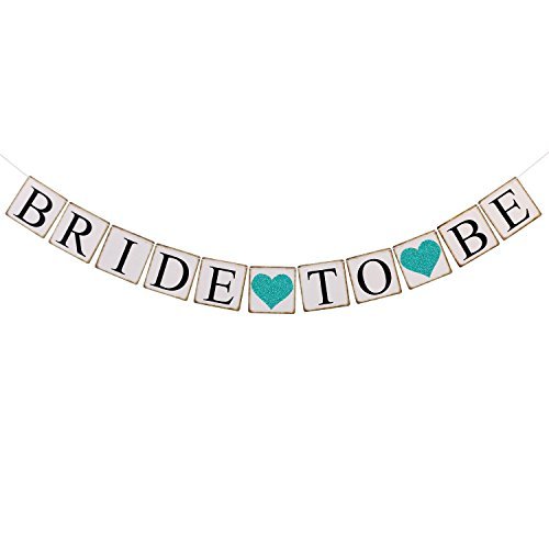 Product Cover Ling's moment Bride to Be Banner with Teal Glitter Heart, Wedding Bunting Garland Sign - Engagement Photo Prop, Party Decorations for Bridal Shower, Bachelorette Party