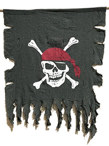 Product Cover LANGXUN Large Size 3ft x 2.5ft Retro and Weathered Linen Pirate Flag for Halloween Decorations, Pirate Party, Kids Room Décor