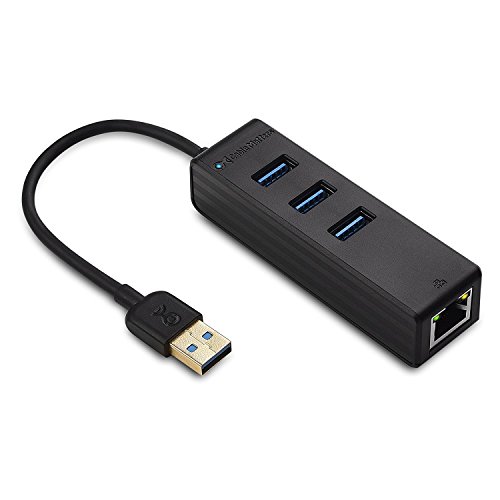 Product Cover Cable Matters 4 Port USB 3.0 Hub with Ethernet (USB Hub with Ethernet/Gigabit Ethernet USB Hub) Supporting 10/100 / 1000 Mbps Ethernet Network in Black