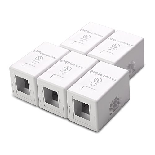 Product Cover Cable Matters 5 Pack Cat6 RJ45 Surface Mount Box 2 Port in White Blank 1-Port