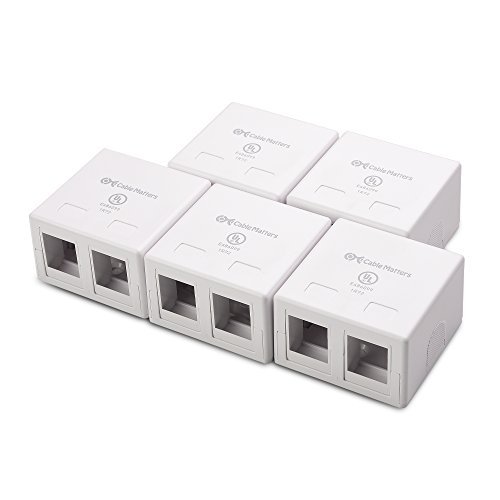 Product Cover Cable Matters 5 Pack Cat6 RJ45 Surface Mount Box 2 Port in White Blank 2-Port