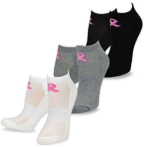 Product Cover TeeHee Pink Ribbon Breast Cancer Awareness No Show Cushion Socks for Women 3-Pair Pack (Basic)