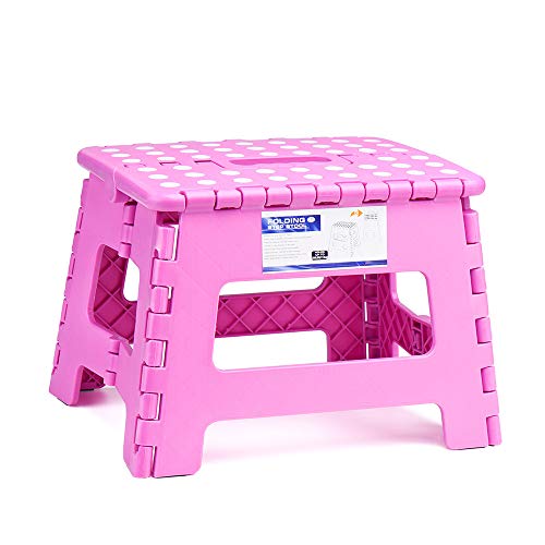 Product Cover ACSTEP Acko 9Inch Folding Step Stool - The Lightweight Step Stool is Sturdy and Safe Enough for Kids. Opens Easy with One Flip. Great for Kitchen, Bathroom, Bedroom Pink
