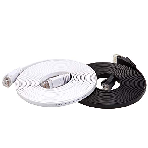 Product Cover Cat 6 Ethernet Cable 15ft Flat (at a Cat5e Price but Higher Bandwidth) Internet Network Cable - Cat6 Ethernet Patch Cables Short - Computer LAN Cable with Snagless RJ45 Connectors (Black and White)
