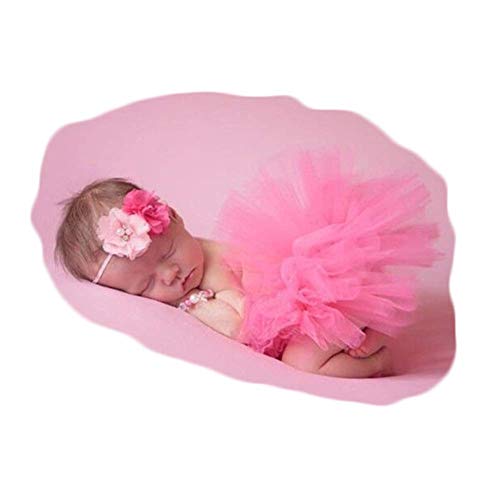 Product Cover Vemonllas Fashion Newborn Girl Baby Outfits Photography Props Headdress Tutu Skirts Pink