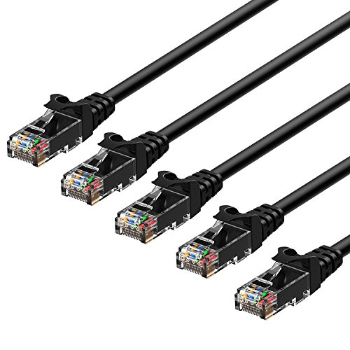Product Cover Rankie RJ45 Cat6 Snagless Ethernet Patch Cable, 5-Pack, 15 Feet, Black