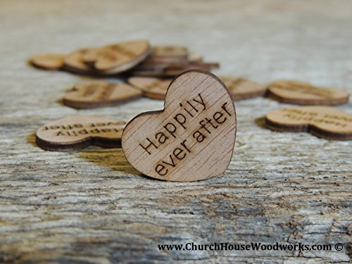 Product Cover Wooden Heart Confetti ~ Happily Ever After ~ Wood Hearts, Wood Confetti Engraved Love Hearts- Rustic Wedding Decor (100 count)