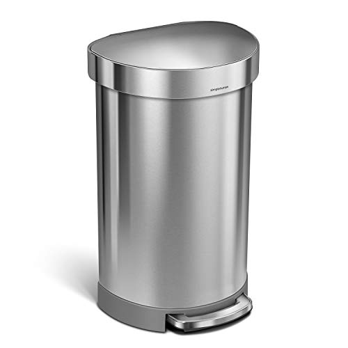 Product Cover simplehuman Semi-Round Step Trash Can with Liner Rim, 45 L (12 Gal), Brushed Stainless Steel