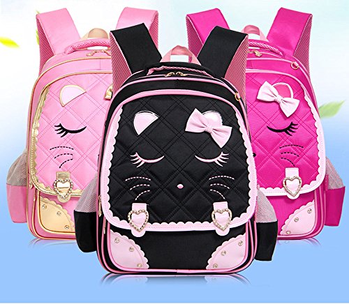 Product Cover Efree Cute Cat Face Bow Diamond Bling Waterproof Pink School Backpack Girls Book Bag