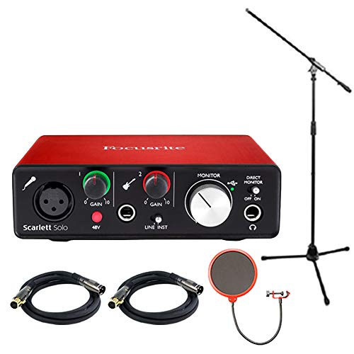 Product Cover Focusrite Scarlett Solo USB Audio Interface (2nd Generation) Bundle with 2 XLR Cables, Microphone Stand, Wind Screen